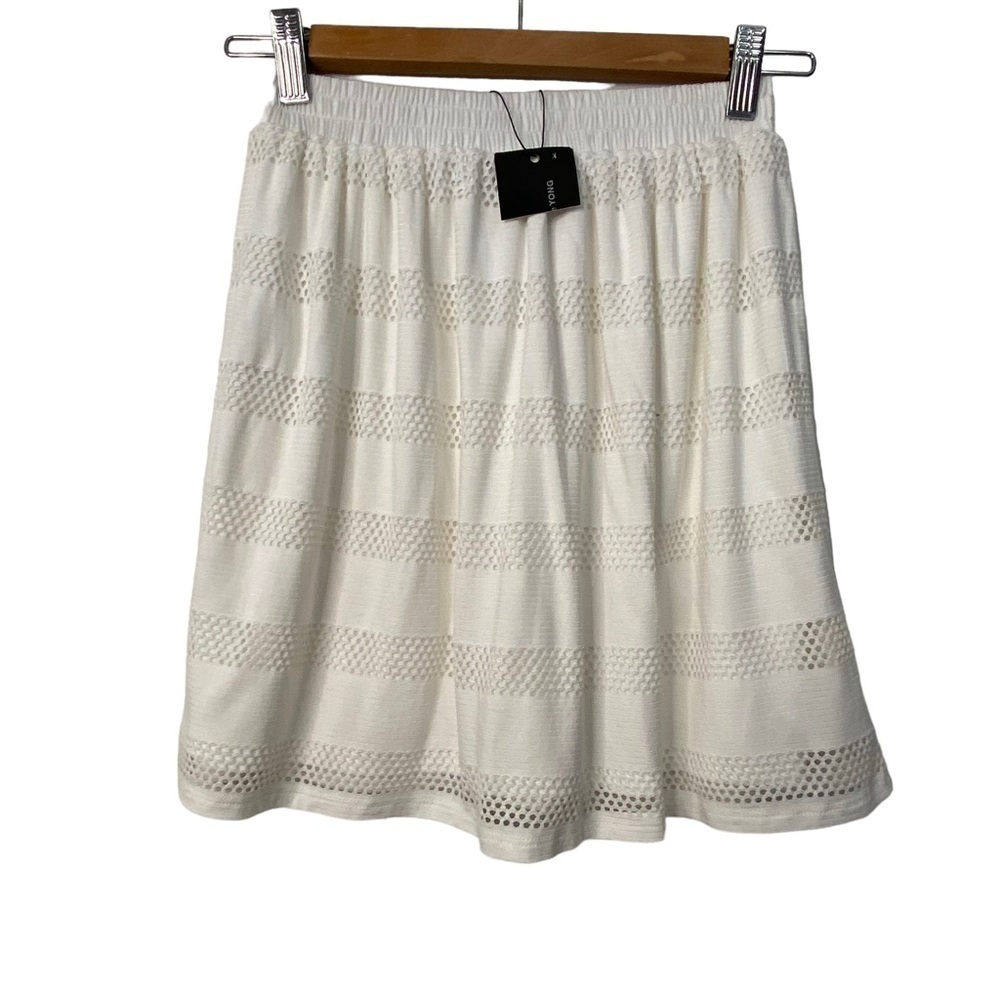 Jacqueline De Yong white mini skirt crochet jersey soft liner elastic waist XS